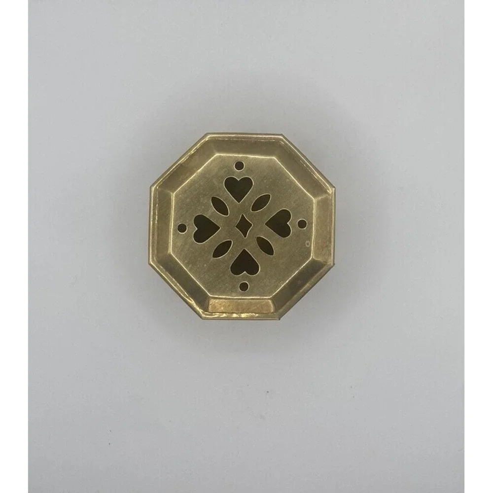 Vintage Brass Heart Cutout Octagon Trinket Box | Keepsake Jewelry Dish